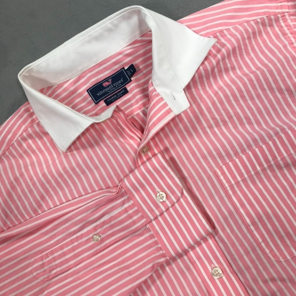 Vineyard Vines Cooper Shirt Mens Large Pink Striped Button Up Dress Shirt Preppy